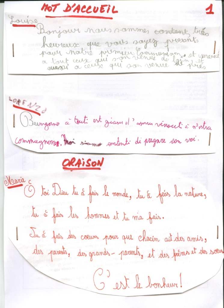 Prières d'accueil des enfants